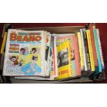 A box of vintage books and comics, to include The Beano