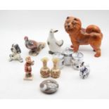 A collection of miscellaneous items to include a Coopercraft model of a dog, Worcester egg coddlers,
