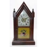 A late 19th century American mahogany cased steeple clock, the painted dial with Roman numerals