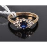 A 9ct gold, sapphire and diamond dress ring, 1.7g, size H/I