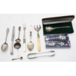 A Victorian silver spoon, together with various other loose silver and plated flatware to include