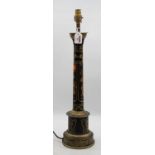 A reproduction black lacquered and chinoiserie decorated table lamp base, h.61cm (including