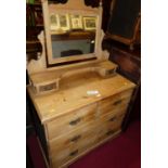 A late Victorian pine mirror back dressing chest, width 92.5cm