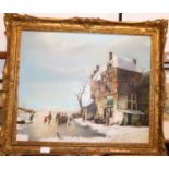 M Brandrett - A Dutch winter landscape with ice-skaters, oil on canvas, signed lower left, 62 x