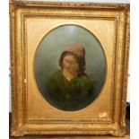 Early 20th century school - Bust portrait of a young girl, oil on artist boards, framed as an