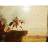 American School - Warriors on Horseback on the cliff-edge, colour canvas print (20th century), 40