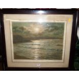 Early 20th century French colour mezzotint - coastal scene, 48 x 60cm (framed); together with J Le