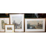 J Ching? - Old Town, Minehead, watercolour, signed lower right, 29 x 21cm; and two others by the