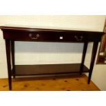 A reproduction mahogany two-tier twin drawer hall table, w.124cm