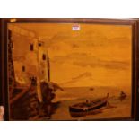 Contemporary school - Coastal scene, Italian marquetry panel depicting the Bay of Naples with
