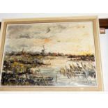 Contemporary school - River landscape, palette knife oil on canvas, indistinctly signed lower right,