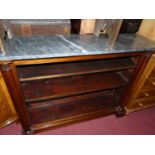 A 19th century and later mahogany and marble topped low freestanding open bookshelf, width 120cm