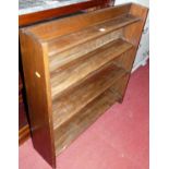 A stained wood four-tier low waterfall bookshelf, width 89cm