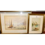 A Galliford - Harbour scene, watercolour, signed and dated 1908 lower left, 28 x 17cm; together with