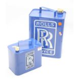 A reproduction blue painted fuel can advertising Rolls Royce, height 33cm, together with one other