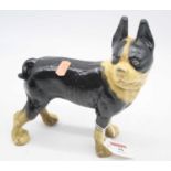 A reproduction painted cast iron model of a French bulldog, height 21cm