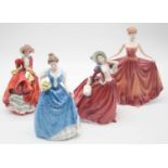 A collection of four Royal Doulton figurines to include Helen HN3601, Top of the Tree HN1834,