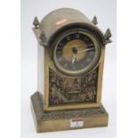 A late 19th century brass cased dome topped mantel clock having a black enamelled chapter ring