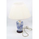 A Copeland Spode Italian style blue & white transfer decorated table lamp of baluster form having