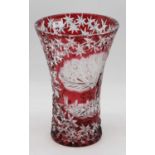 A large ruby overlaid and cut glass vase of trumpet shape, height 30cm