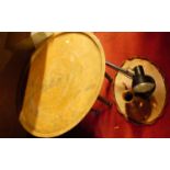 A brass topped Benares table, hammered copper tray copper jug, and an angle poise lamp (4)Extra