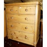 A Victorian pine round cornered chest of two short over three long drawers, width 96cm