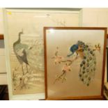 Mid 20th century Japanese silkwork being peacock study, 70x59cm, framed, together with one other