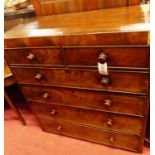 A mid-19th century mahogany and crossbanded squarefront chest, of two short over four long graduated