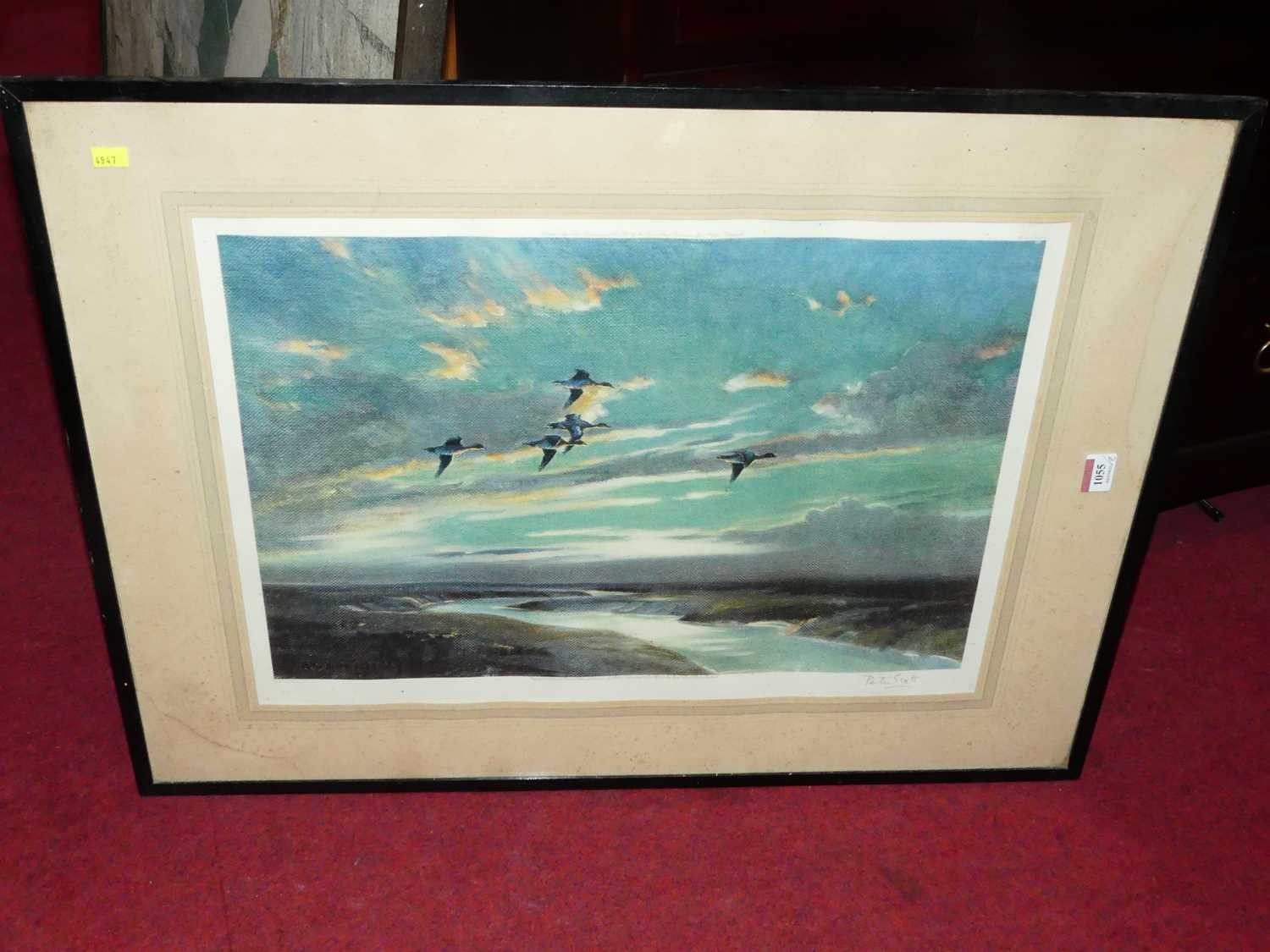 HK Johnston - Rangoon 1920, watercolour 23x27cm, and Peter Scott - Ducks in Flight, lithograph, - Image 2 of 6