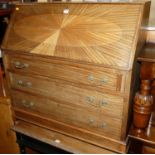 An Edwardian mahogany slopefront three drawer writing bureau, width 92cm