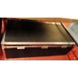 A chrome metal bound hinge topped music travel chest, w.121cm