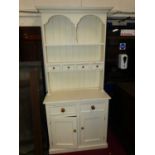 A modern white painted pine narrow kitchen dresser, w.92cm