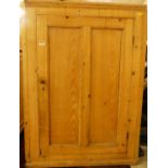 A 19th century rustic pine single door hanging corner cupboardWidth 79cm, Depth 33cm, Height 107cm