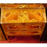 A reproduction Italian walnut two-drawer writing bureau, w.92cm