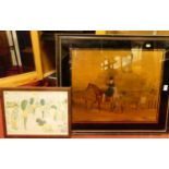 19th century print depicting racehorse with trainer up, 42x52cm in Hogarth frame together with an HM