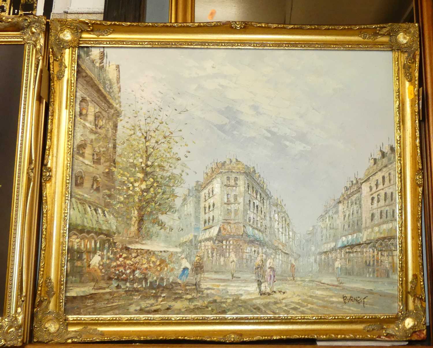 Elizabeth Burnet - Parisian street scene, palette knife oil on canvas, signed lower right, 50 x