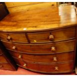 A mid-19th century mahogany bowfront chest, of two short over three long graduated drawers, w.107cm