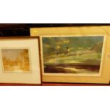 HK Johnston - Rangoon 1920, watercolour 23x27cm, and Peter Scott - Ducks in Flight, lithograph,