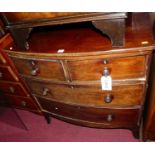 A mid-19th century mahogany bowfront chest of two short over two long drawers, w.88cm Missing one