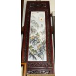 A reproduction Chinese porcelain panel in carved softwood frame, full dimensions 120 x 36cmVery good