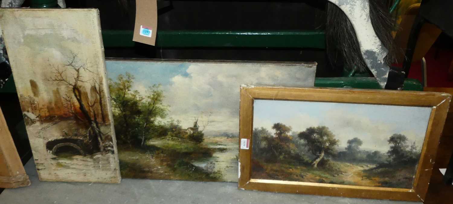 B Lambert - River Landscape with Windmill, oil on canvas, signed lower right, 36x68cm; together with