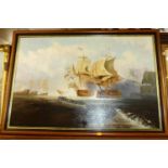 Champion - Man o' War ships heading out to sea, oil on canvas, signed lower left, 60 x 90cm