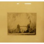 R Robertson - The Thames at Tower Bridge, etching signed in pencil to the margin, 17x21cm