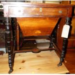A late Victorian rosewood and satinwood inlaid work table, having single frieze drawer over box