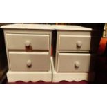 A pair of modern grey painted pine low two-drawer bedside chests, each w.44.5cm