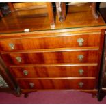 A 1920s walnut ledgeback chest of four long graduated drawers, on squat cabriole supports, w.84cm