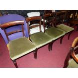 A collection of ten various 19th century mahogany bar back dining chairs, each having green