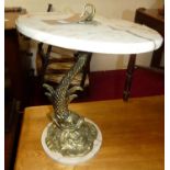 A contemporary Italian cast brass and marble circular low occasional table, the support in the