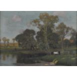 Alfred East (1844-1913) - A shady pool, oil on canvas, signed lower left, 40 x 55cm, labelled