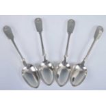 A set of four early Victorian silver tablespoons, in the Fiddle pattern with shell cast and